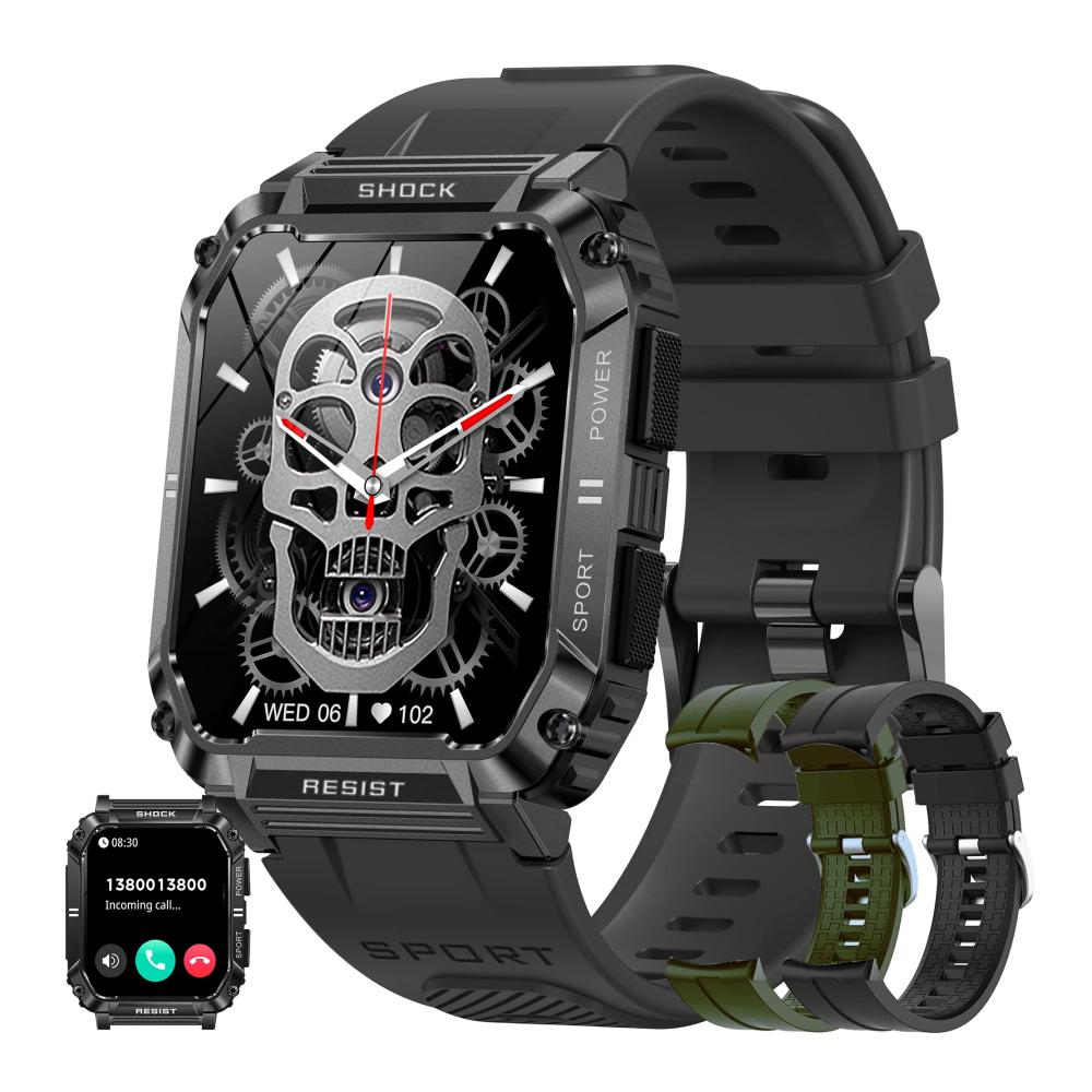 Fashion Smartwatch Herren - Telefonfunktion 123 Sportmodi Pulsmesser Schlafmonitor SpO2 - 5ATM Wasserdicht - Fitnessuhr mit Schrittzähler - Kompatibel mit Android/IOS (Schwarz