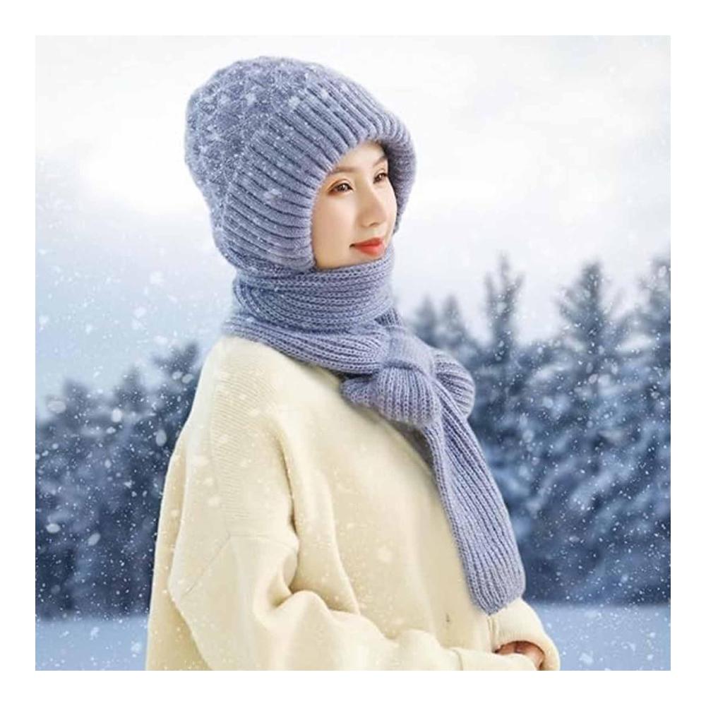 Winter Warm Knitting Set with Integrated Ear Protection - Windproof Cap Scarf & Gloves for Women