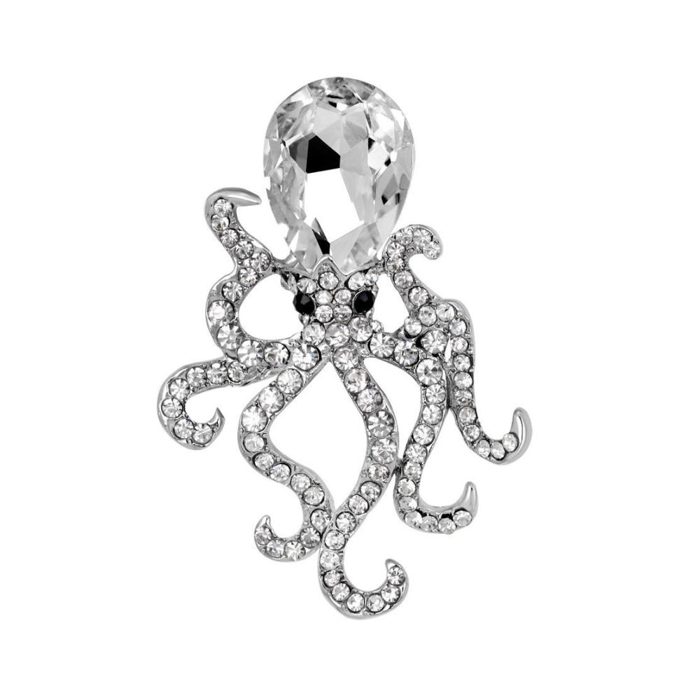 Silberne Oktopus Strass Brosche - Elegante Tierform Hochzeitsnadel für Damenkleid und Schal