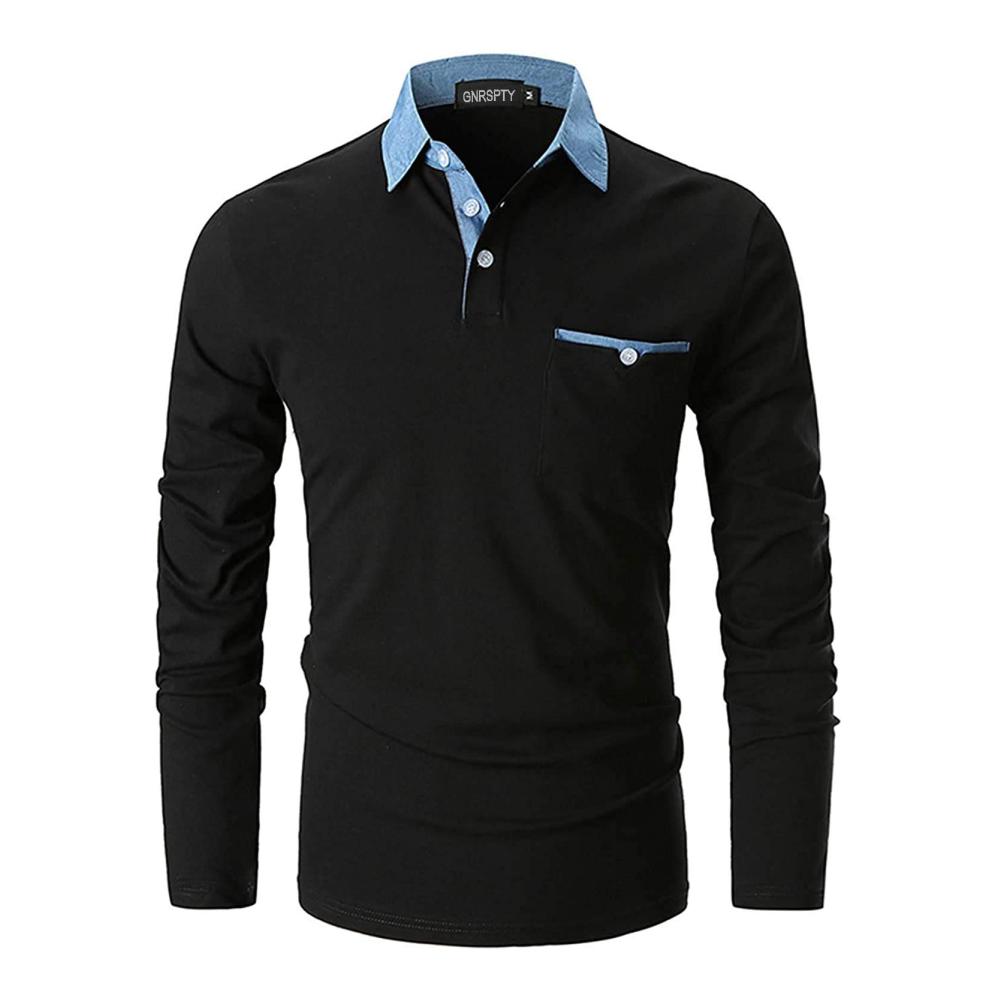 Langarm Herren Poloshirt aus Baumwolle Casual Denim Style für Golf & Tennis