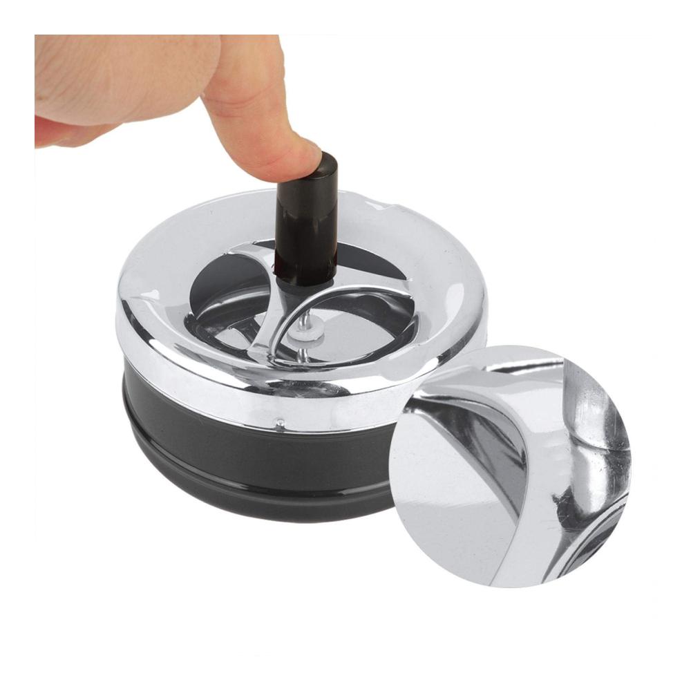 Metallischer Runder Push-Down Aschenbecher für Taschen - Indoor/Outdoor Zigarettenaschenbecher (Klein Schwarz