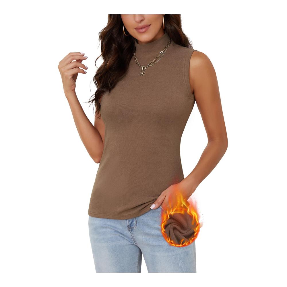 Ärmelloses Damen Thermo Rollkragenshirt - Fleece Turtleneck für Wärme Dralon Stretch Top