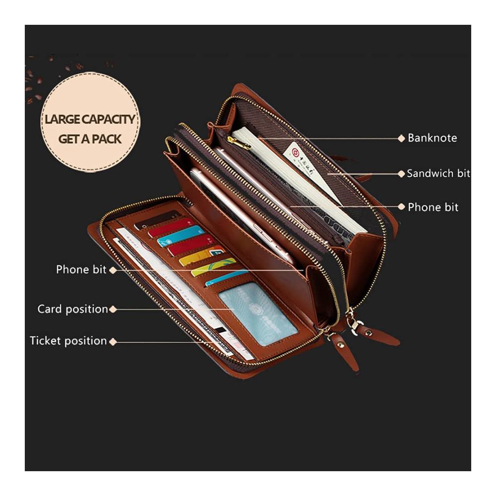 Herren Leder Geldbörse ZED - Exklusive Business Geldbörse mit Schulterriemen Kartenfächern und geräumiger Clutch