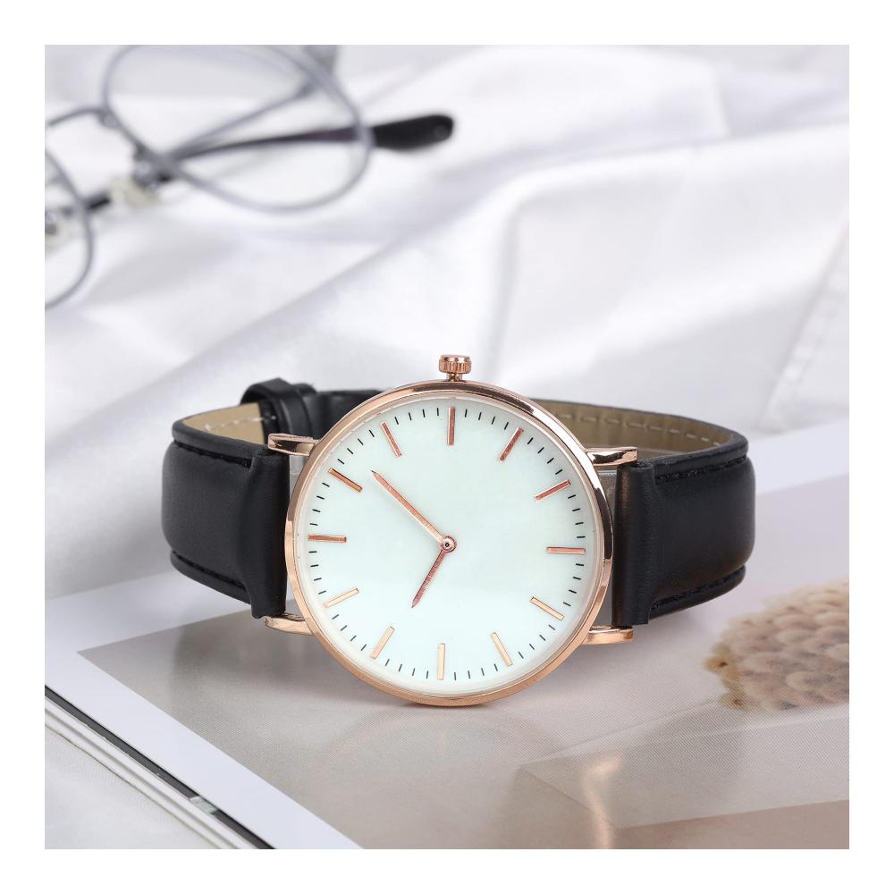 Damen Armbanduhr - Minimalistisches Design ultradünn mit Lederarmband - Modisches Geschenk für Damen