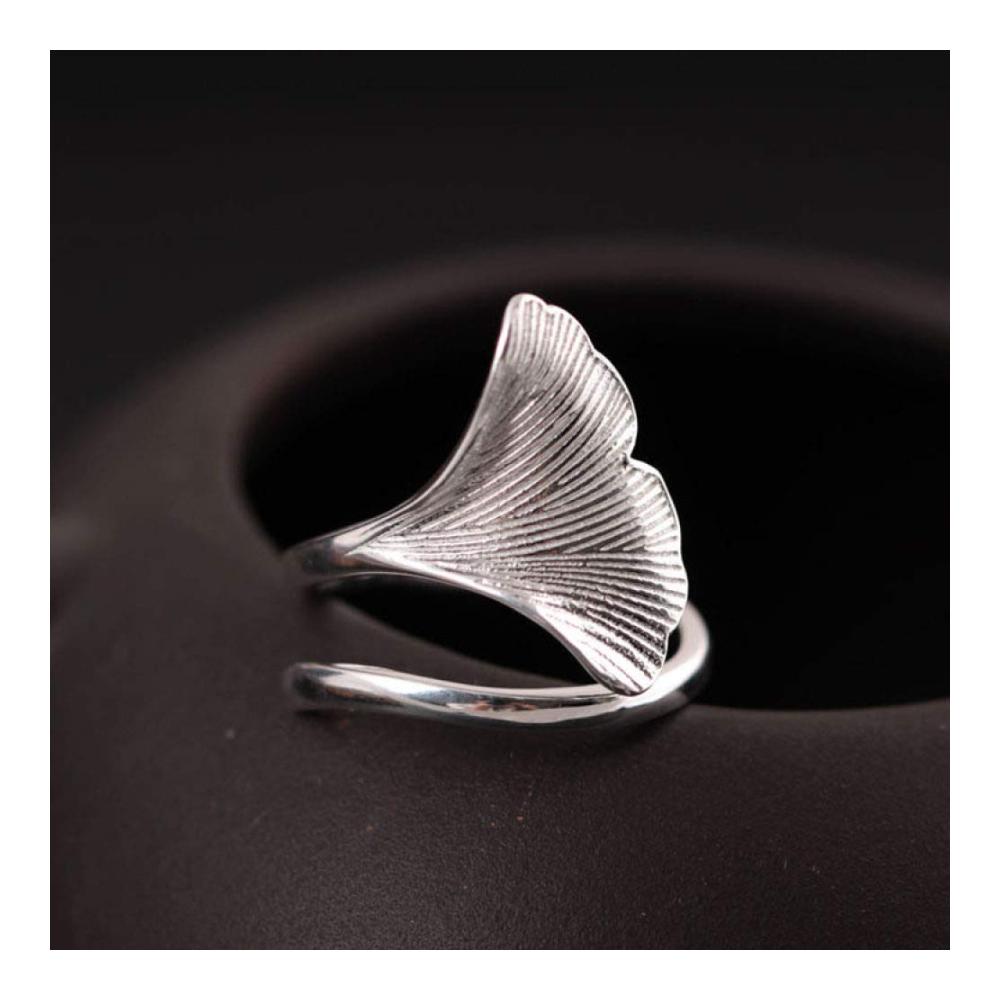 925 Sterling Silber Verstellbare Ginkgo Biloba Ringe für Damen und Mädchen - Ewigkeitsringe & Verlobungsgeschenke