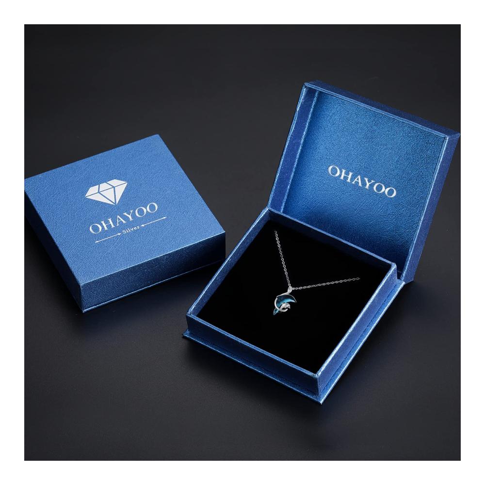 925 Sterling Silber Delphin Kette mit Blauem Kristallanhänger – Eleganter Delphinschmuck für Damen Weihnachtsgeschenk
