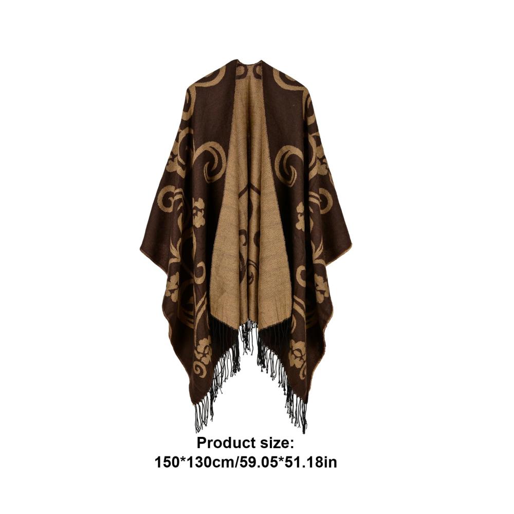 Doppelseitiger Damen-Schal-Poncho für kalte Tage Strickponchos & Capes mit Reisekaromuster – Warm lässig und bequem für Treffen Verabredungen Arbeit Reisen Schule und Zuhause