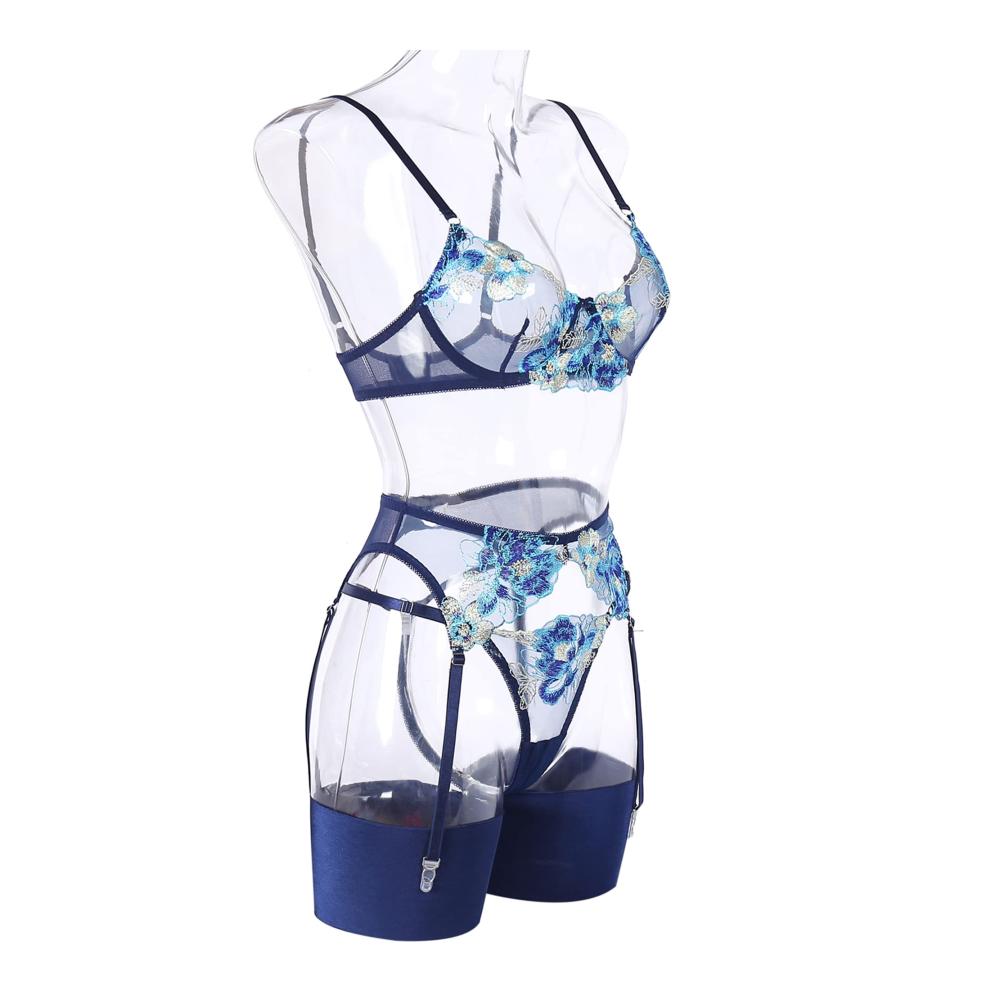Dessous-Sets Verführerische Ojostern Damenwäsche mit BH Slip Strapsen und Spitze