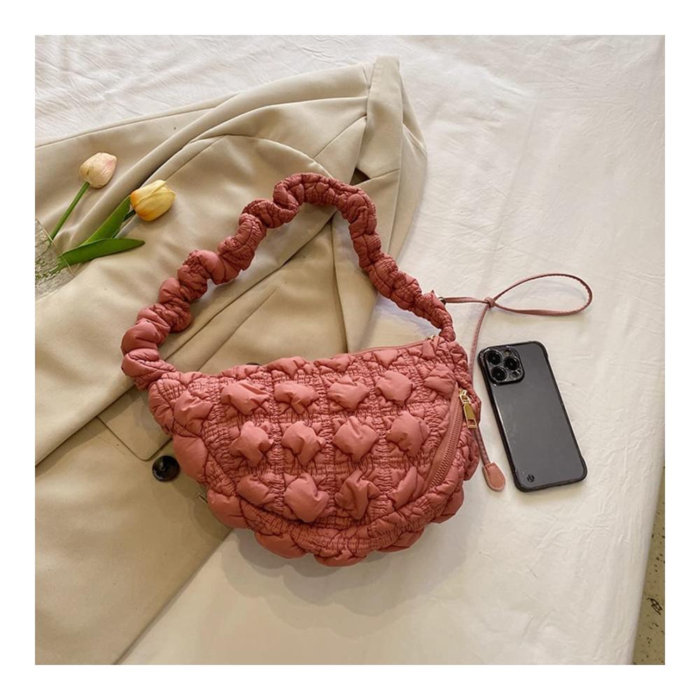 Geraffte Steppdesign Schultertasche für Damen – Stilvolle Umhängetasche mit Shopper-Geldbörse solider Brusttasche und geräumiger Einkaufstasche