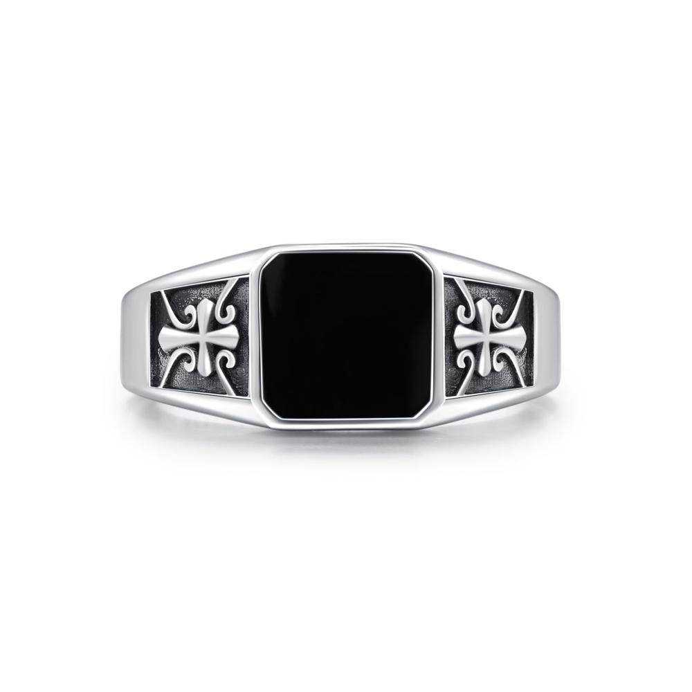 Keltischer Siegelring für Herren - Silber 925 mit Schwarzem Emaille - Massiv und Klassisch - 10mm Breite - Ideal für Papa Freund und Ehemann
