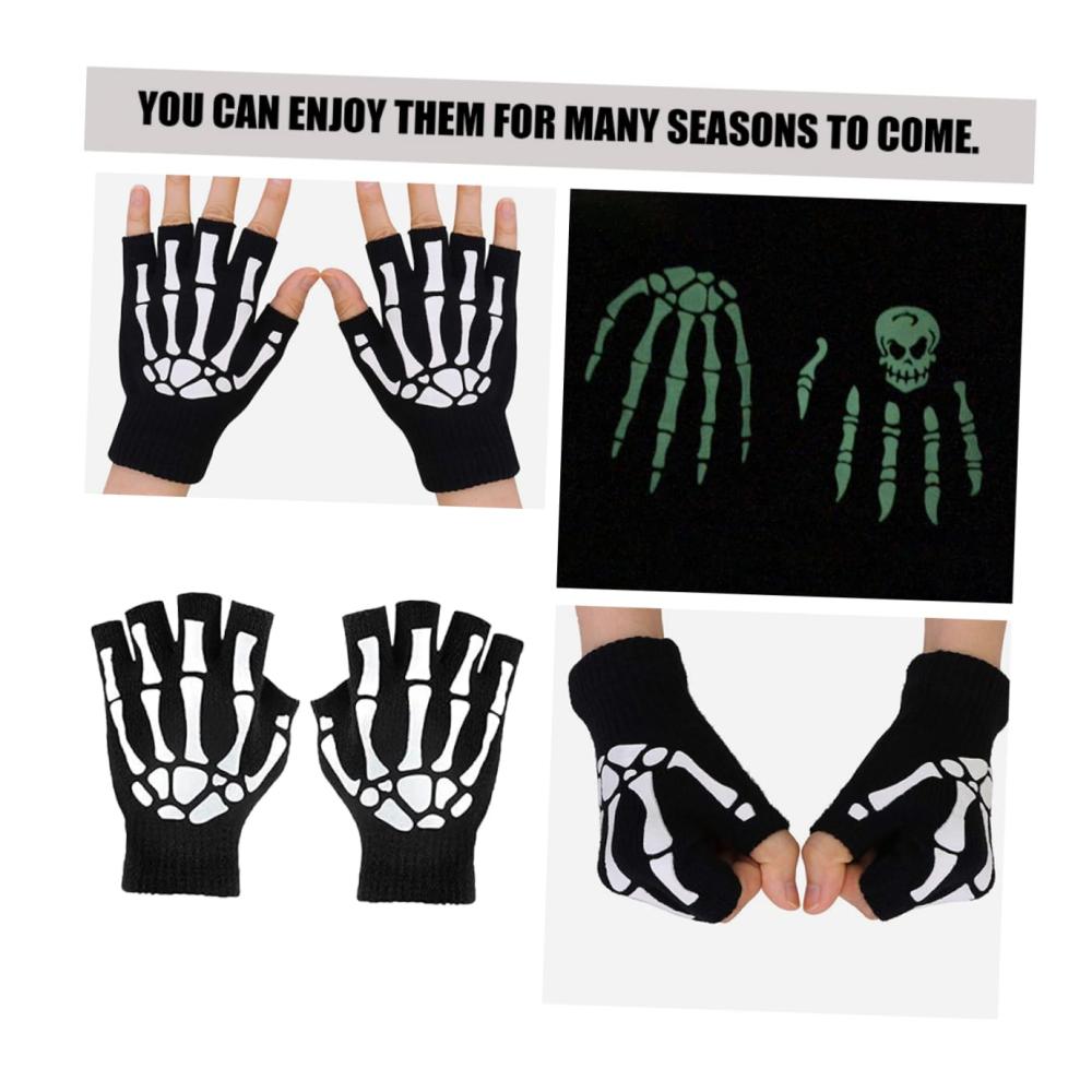 Halloween Handschuhe & Fäustlinge - 2 Paar Warme Damen und Herren Handschuhe für Halloween Kostüme Reiten und Skelett-Looks