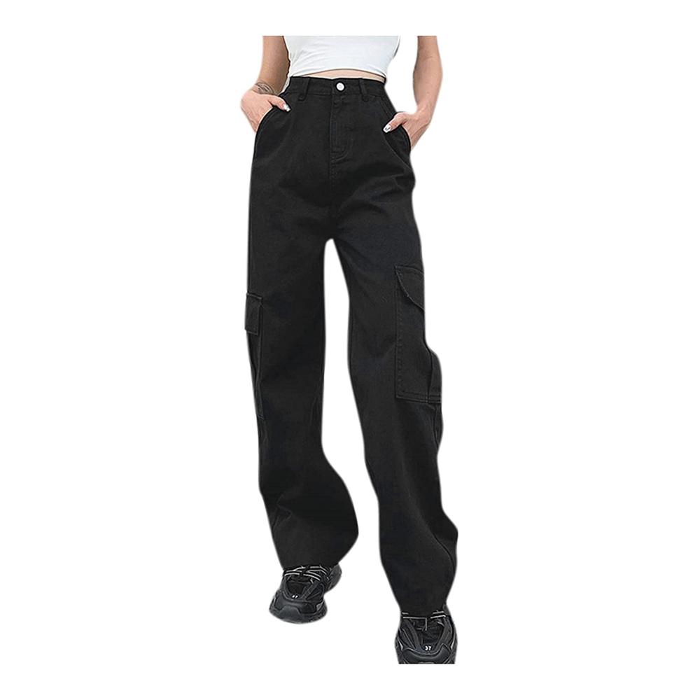 Cargohose Damen Y2K Baggy Hose mit Breitem Bein Oversized Vintage Streetwear Harajuku Sommerhosen für Teenager Mädchen - E-Girl Casual Style mit Taschen
