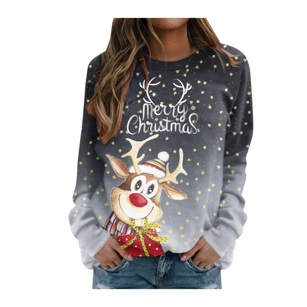 Business Casual Damen Pullover mit Weihnachtsdruck | Langarm O Neck Top für Damen | Modische Casual Fashion Tops