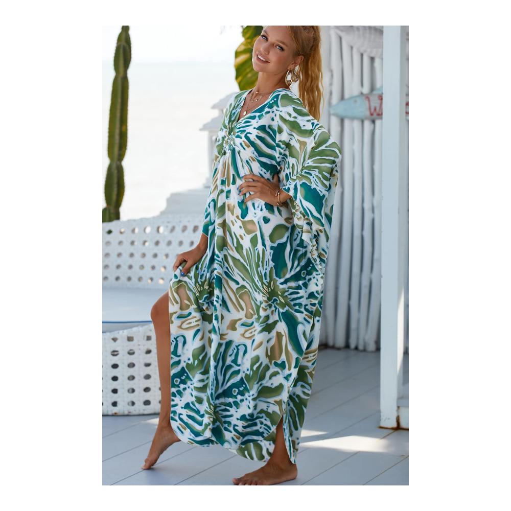 Pareos & Strandkleider Damen L-Peach Caftan Nachthemd für Loungewear Strand und Vertuschungen - Robe Sarong Pareo in stilvollem Langdesign