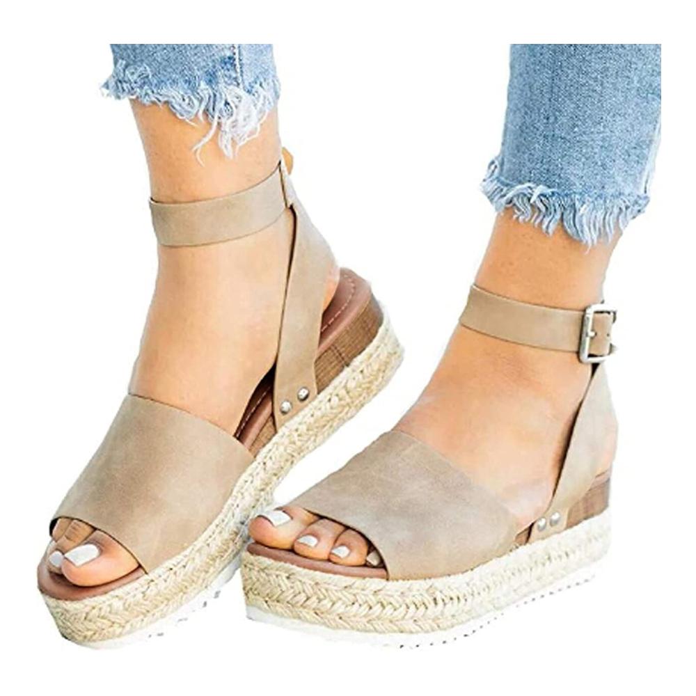 Damen Plateau Espadrille Wedges mit Open Toe und hohen Absätzen - Sommer Sandaletten mit Ankle Strap für den Strand