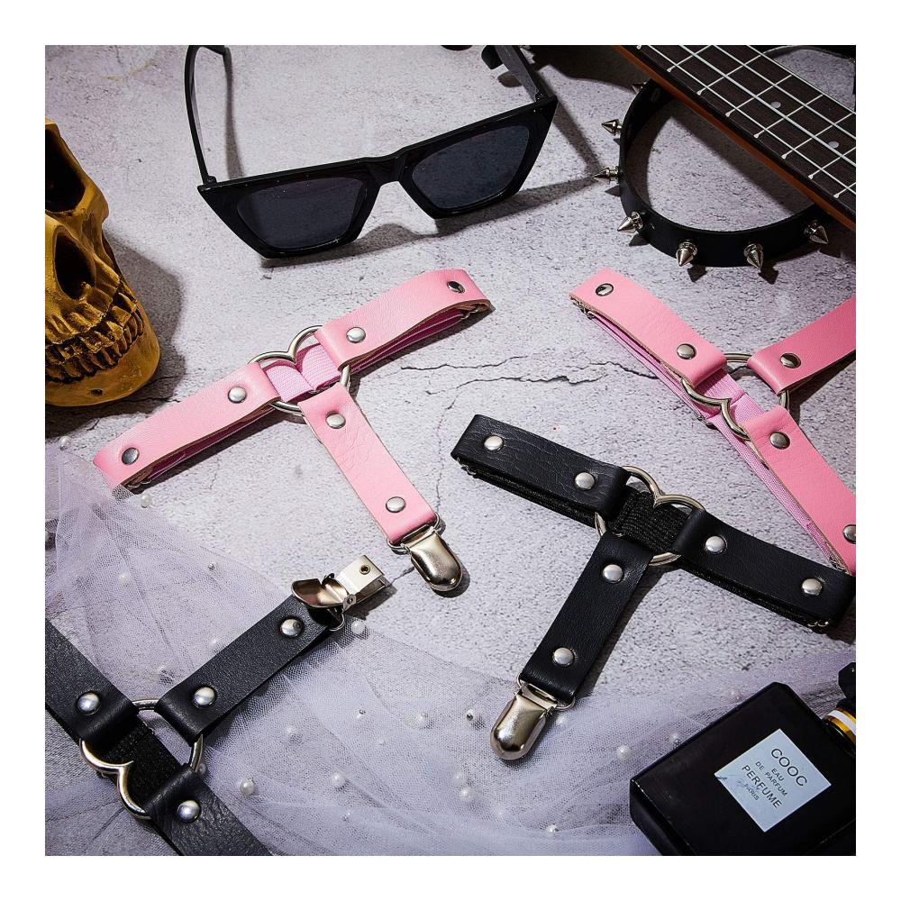 Strumpfbänder & Strumpfhalter Set - Verstellbare Herz-Bein Strumpfbänder (4 Stück) mit rutschfesten Clips für Frauen und Mädchen - Punk Gotisch Eleganz