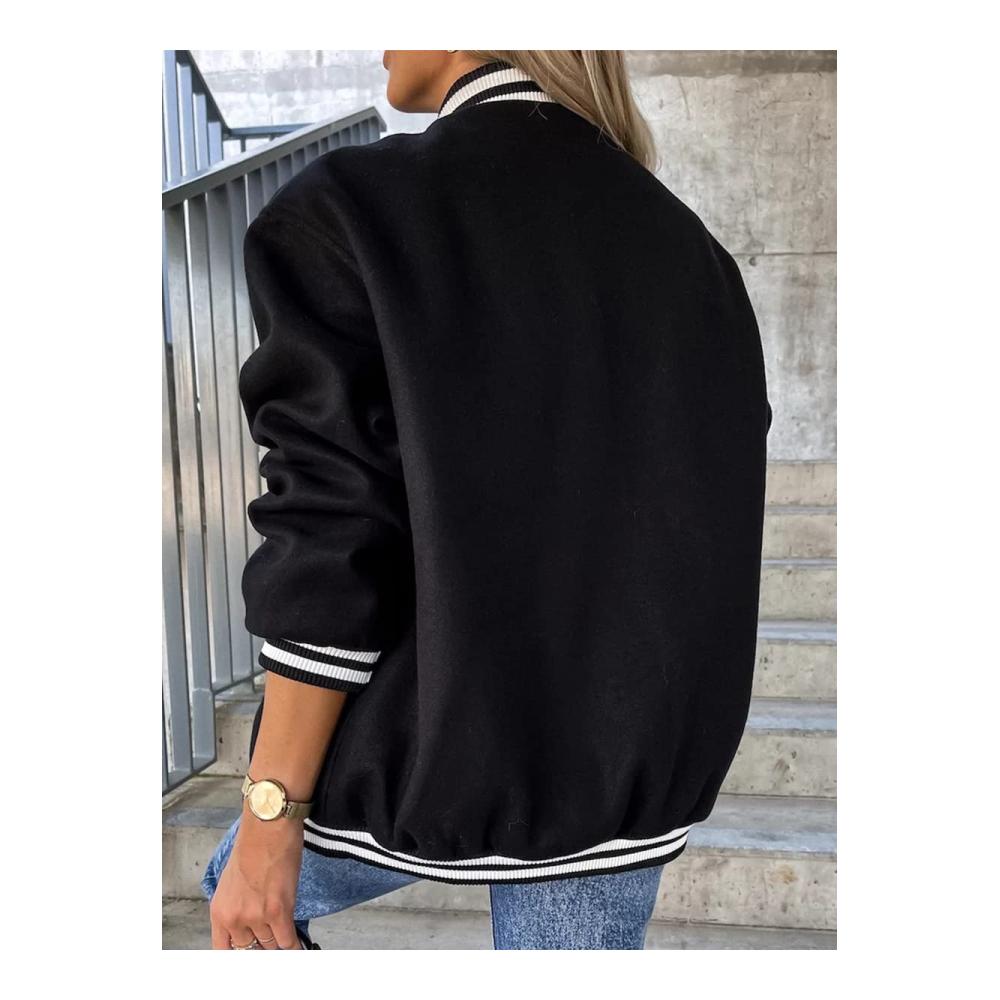 Damen College Jacke - Vintage Baseball Sweatjacke für Herbst & Winter - Oversize Y2K Übergangsjacke mit Tasche - Trendige Jacken für Teenager Mädchen