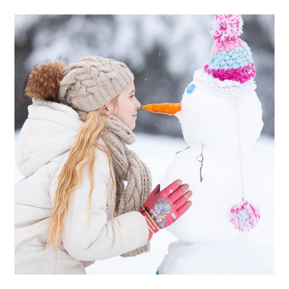 Winter Skihandschuhe für Kinder (6-12 Jahre) - Winddicht Wasserdicht Rosa