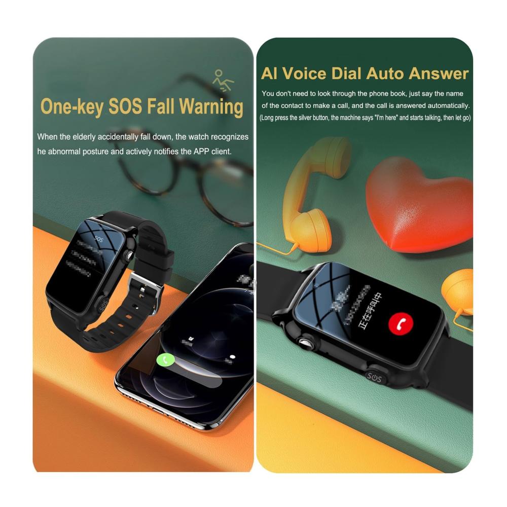 Fashion Smartwatch X&Z-XAOY 4G Telefonuhr | GPS-Armband SOS Sturzerkennung | Magnetisches Aufladen | Vibrationserinnerung | Ältere Menschen (Rot