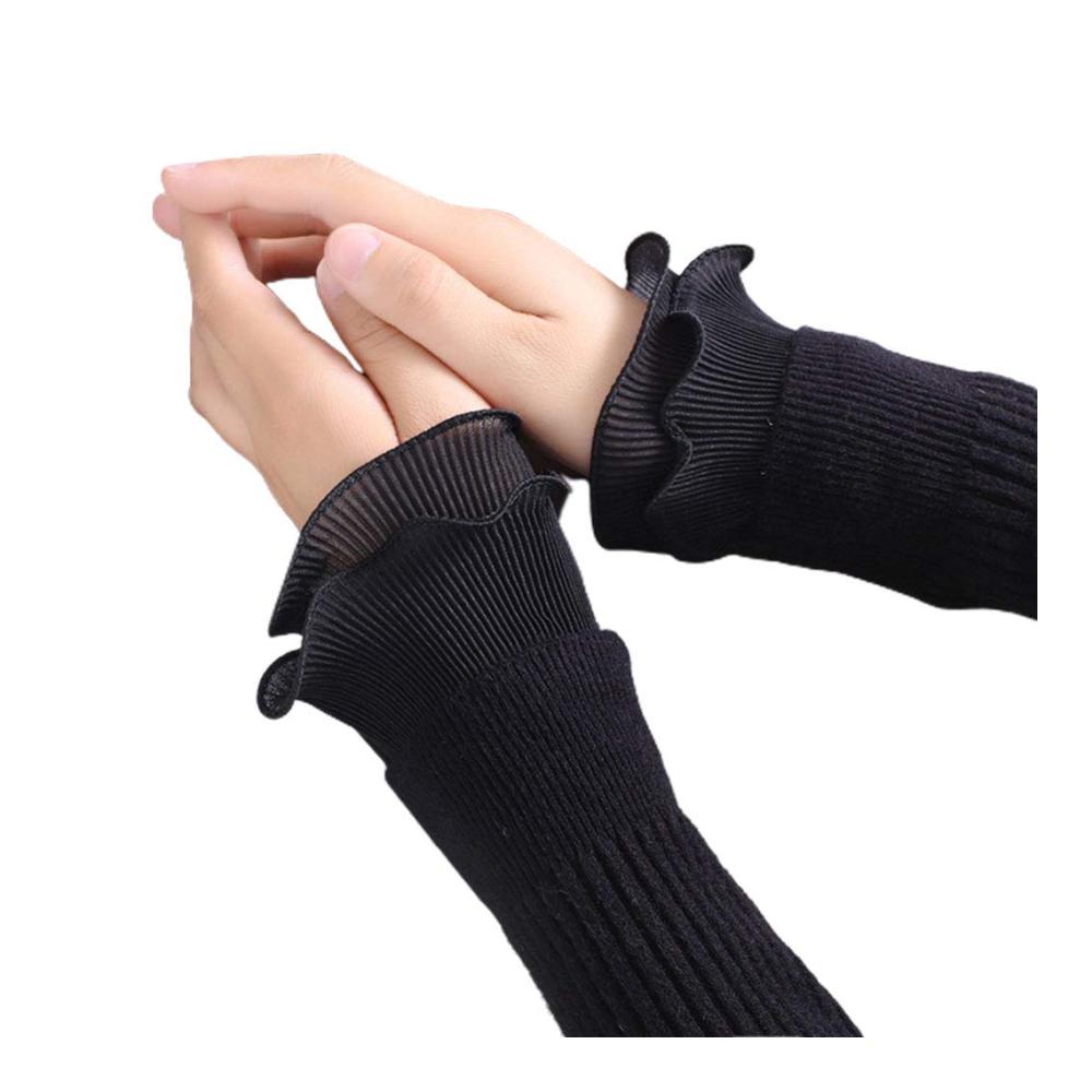 Damen Armwärmer & Muffs - Dekorative Fake Ärmel Doppelschicht Faltige Rüschen Manschetten Handgelenkwärmer in Schwarz