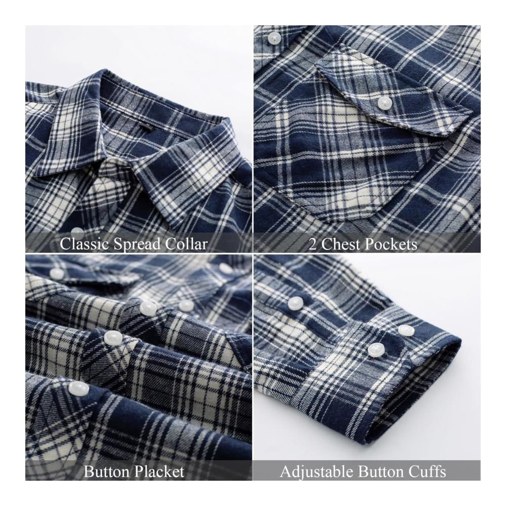 Flanellhemd Herren Kariertes Langarmhemd Regular Fit Hemdjacke - Trendiges Freizeithemd für Männer