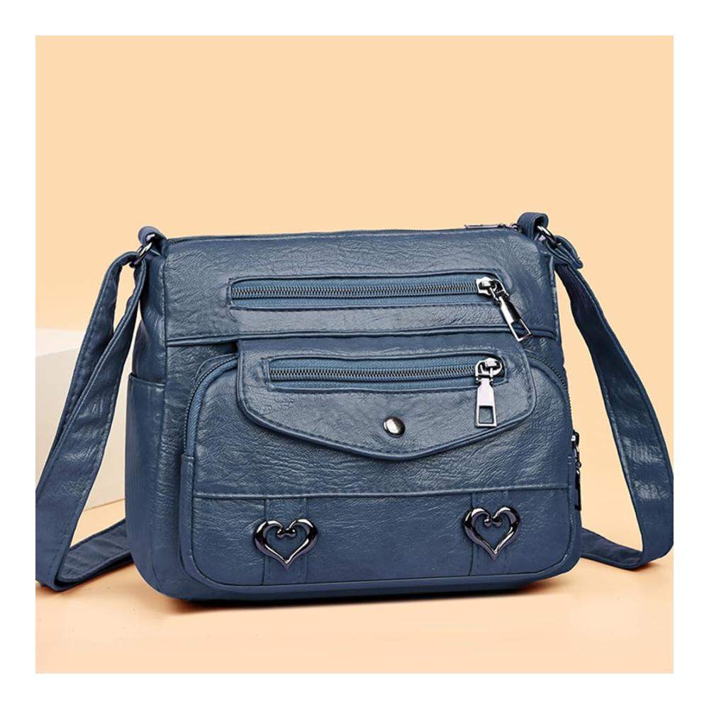 Damen Schultertasche mit Herz-Dekor Große Kapazität Geldbörse & verstellbare Gurte - Einfarbig & Multifunktional für Mädchen