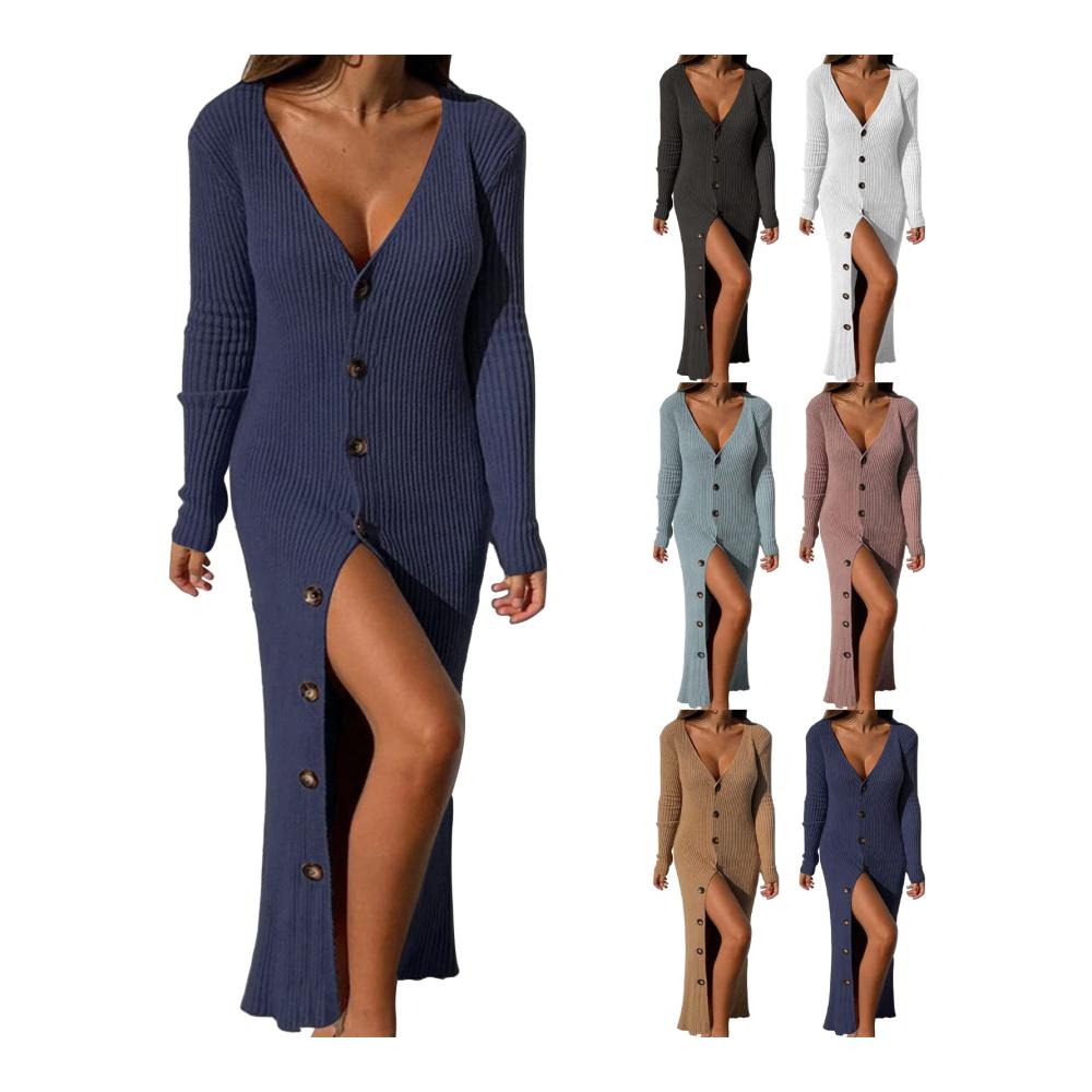 Langärmliges Strickkleid mit Knöpfen für Frauen – Stilvoll & Bequem Ideal für Lässige Dates