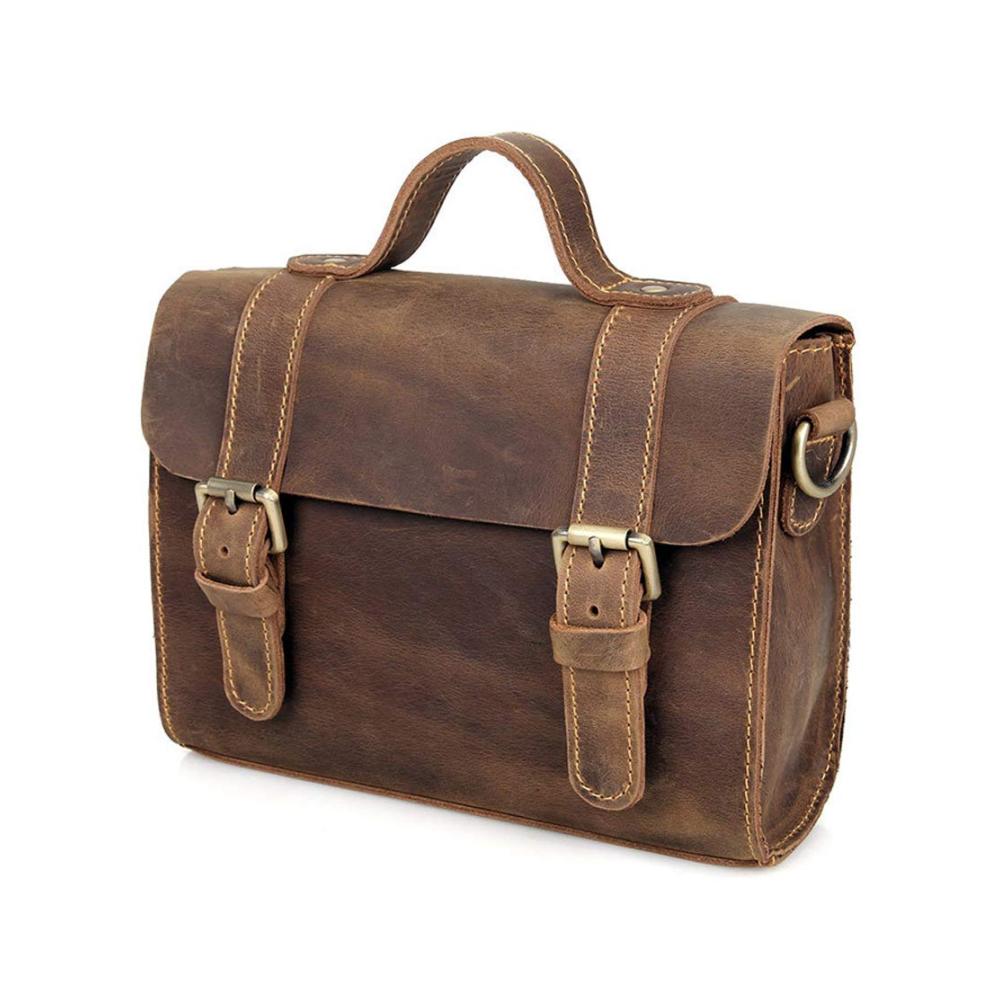 Damen Leder Schultertasche - Vintage Umhängetasche in Braun für Freizeit und Schule