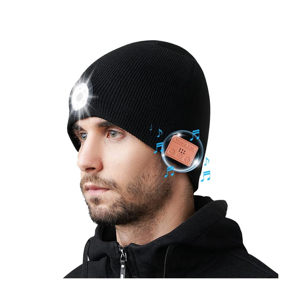Bluetooth Beanie Mütze NAVESO - LED Wintermütze mit Bluetooth 5.0 Mikrofon Licht & Wireless-Funktion für Herren und Damen beim Wandern Radfahren Laufen und Camping