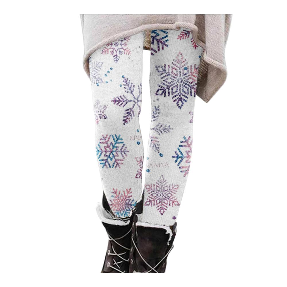 Damen Weihnachtsstrumpfhose mit hoher Taille – Festliche Jogginghose Weihnachtsschneeflocke Yogahose & Kunstleder Leggings