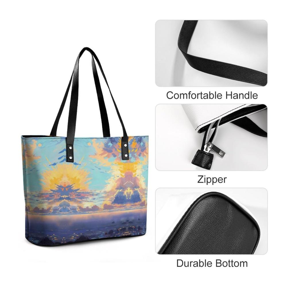 Henkeltaschen aus Pebbled PU Leder – Tote Bag für Business & Casual Graffiti Anime Landschaft Handtaschen für Frauen (29x34x14cm
