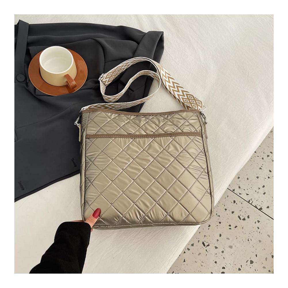 Diamantgitter Damen Henkeltasche - Modische Handtasche mit verstellbarem Riemen großer Kapazität kariertem Design lässig und gesteppt - Geschwollene Quadrattasche