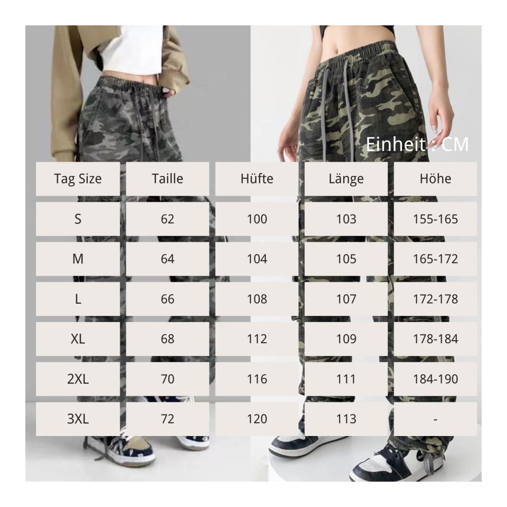 Damen Cargohose Petalum – Camo Design High Waist Loose Fit Casual Jogginghose mit Multi-Taschen für Frauen – Trendige Cargo Pants im lässigen Stil