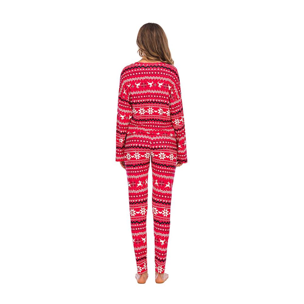 Damen Schlafanzug Weihnachten 2-teiliges Set mit Rentier- und Schneeflocken-Print lockerer Schnitt elastischer Jumpsuit für gemütliche Nächte Zuhause