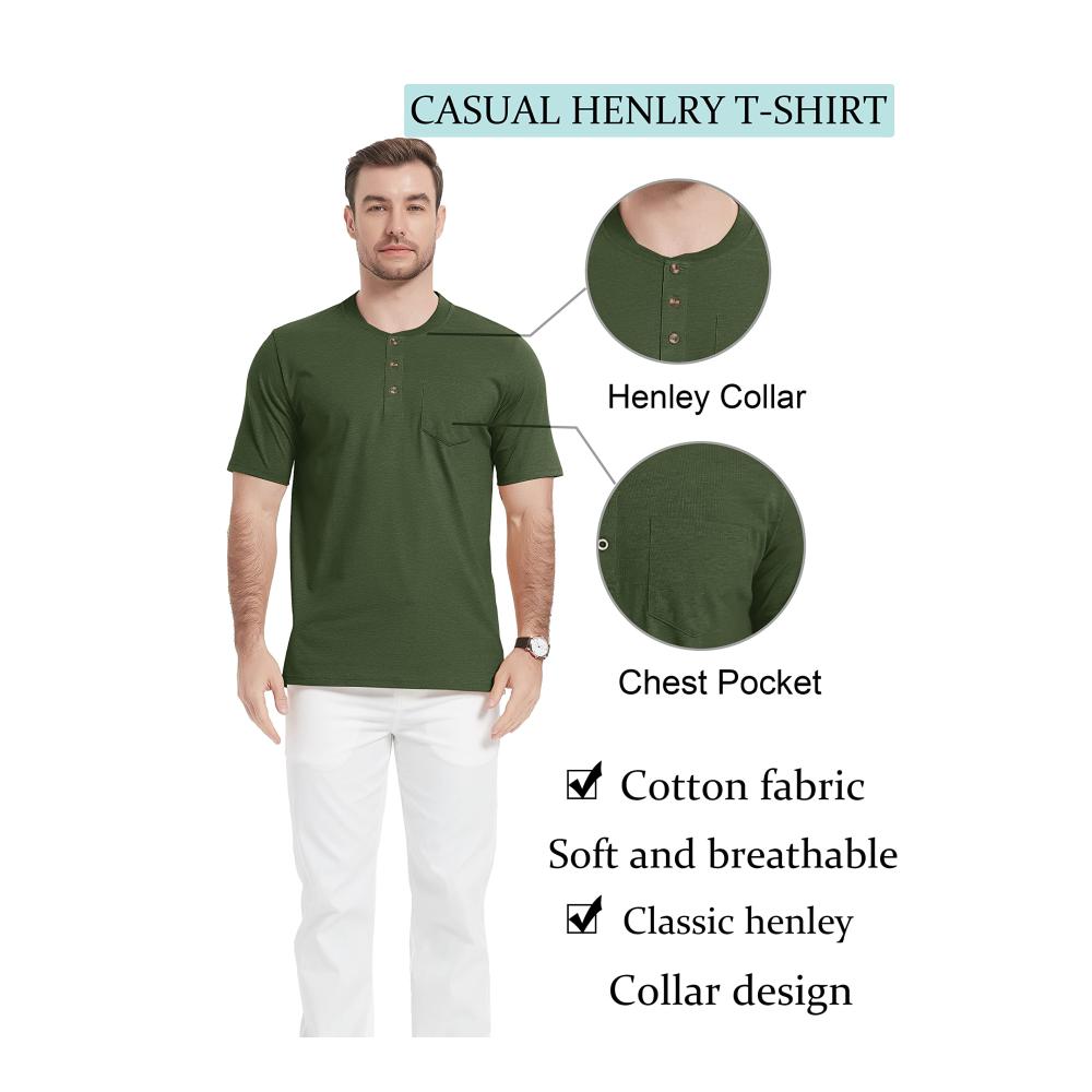Herren Henley Shirt - Kurzarm T-Shirt aus atmungsaktiver Baumwolle für Freizeit und Sommer