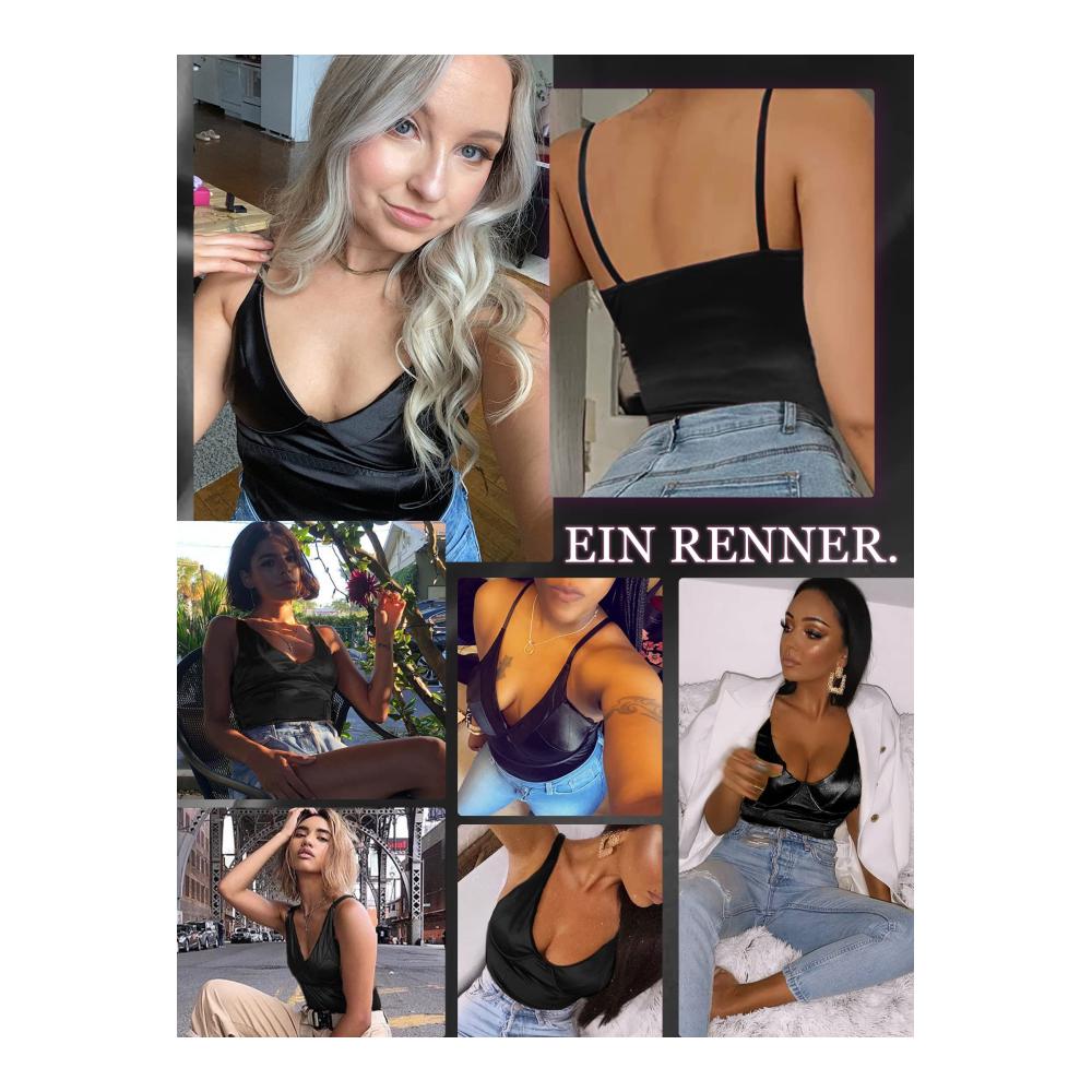 Bodys popiv Damen V-Ausschnitt Bodys Verstellbar Spaghettiträger Sexy Tops Ärmellos Rückenfrei Bodys Tops Party Rave Outfit - Stilvoller Damen-Body mit verstellbaren Trägern und raffiniertem V-Ausschnitt für einen sinnlichen Look