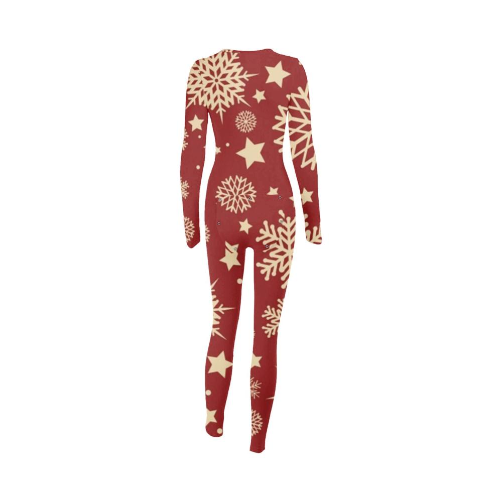 Sexy Womens Sleepwear Comfy Butt Button Back Flap Jumpsuit with Functional Buttons