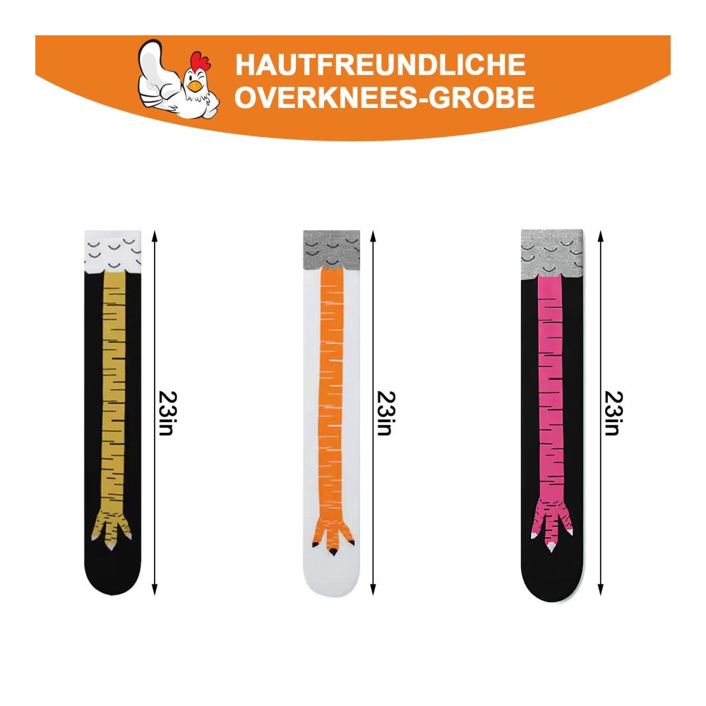 DAWRIS Damen Kniestrümpfe Lustige Hühnerfüße Cartoon-Socken (3 Paare) - Winterwarme Strickstrümpfe über dem Knie für Geschenke und Spaß