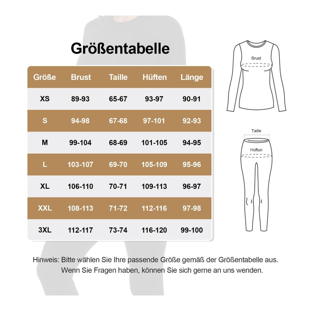 Damen Thermounterwäsche Set | Winter Warm mit Innenfleece | Ultraleicht Langarm U-Ausschnitt | Funktionsunterwäsche für Ski | Winterunterwäsche für Damen