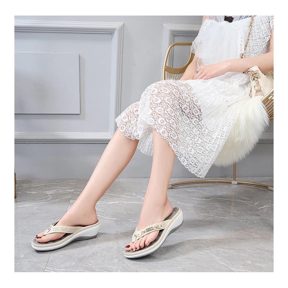 Orthopädische Zehensandalen Bequeme Damen Hausschuhe mit Kristall Flip Flops - Plantarfasziitis Sandalen für Outdoor Komfort