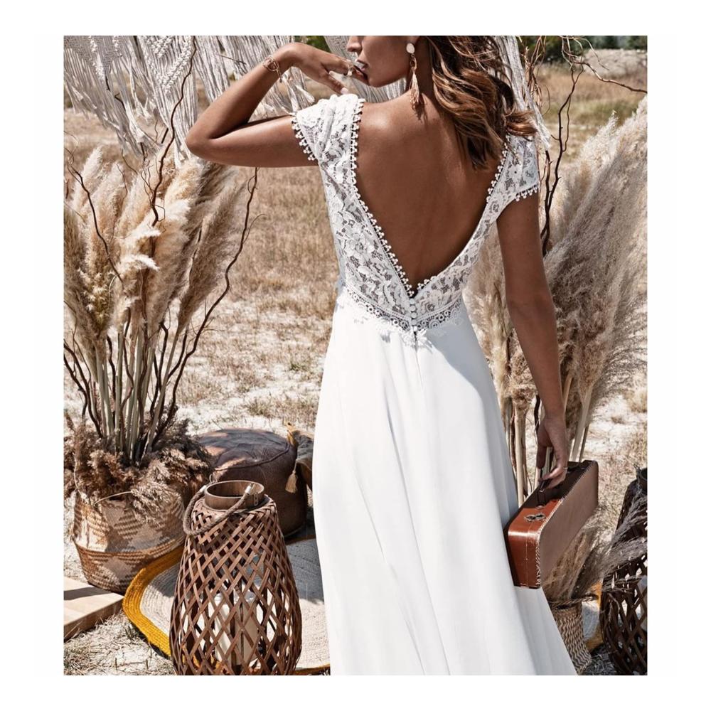 Hochwertiges Langarm-Brautkleid mit Spitze - A-Linie V-Ausschnitt Partykleid für Hochzeiten und Veranstaltungen bodenlanges Wickelkleid für die Braut oder Brautjungfern