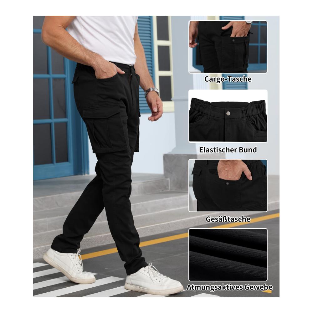 Cargohose Herren Strapazierfähige Baumwoll-Freizeithose in Slim Fit | Arbeits- und Outdoorhose mit 6 Taschen