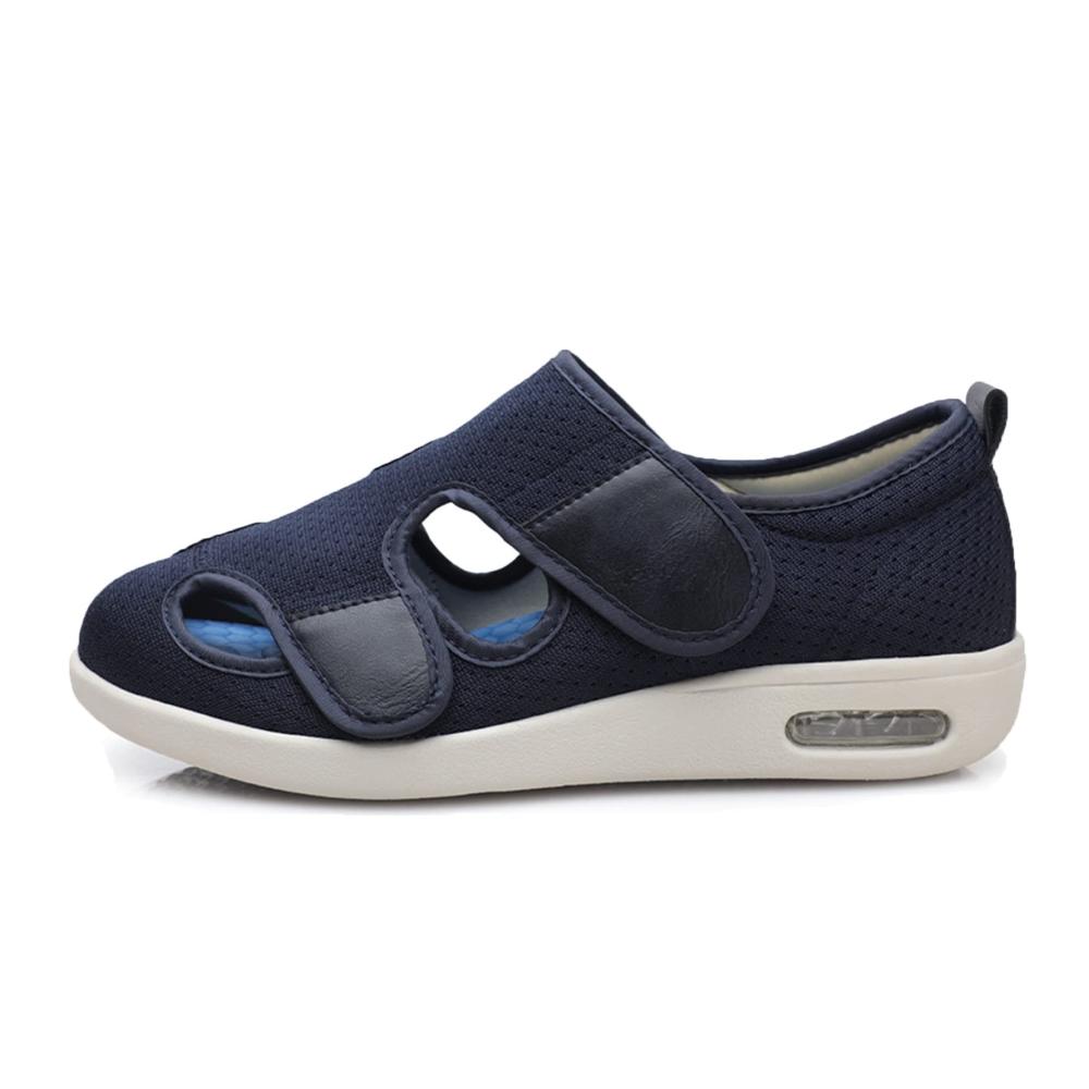 Diabetiker-Hausschuhe für Herren | Atmungsaktive Fußschwellschuhe mit Klettverschluss | Bequeme Unisex-Schuhe für Senioren | Leichtes An- und Ausziehen | Blau Größe 52