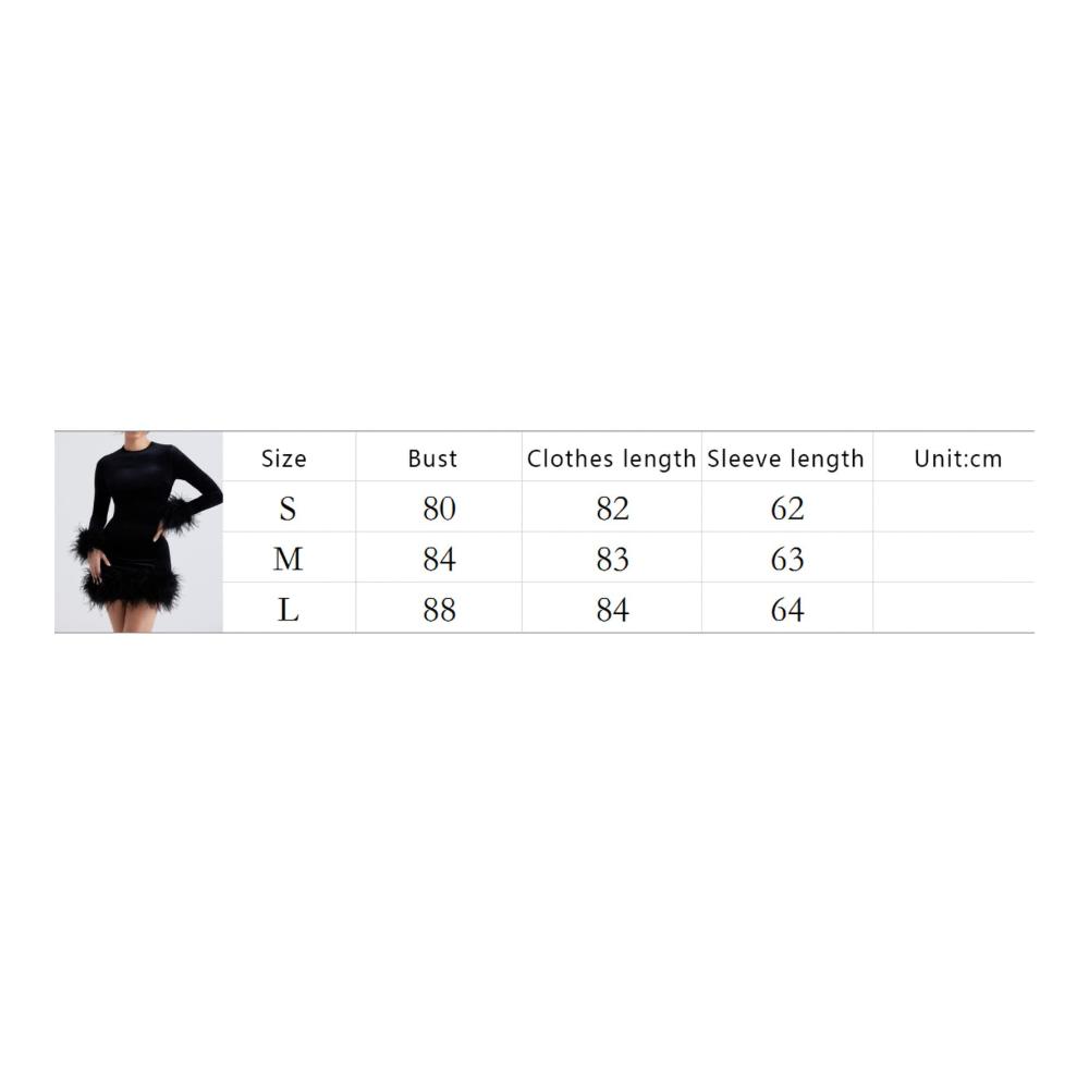 Winter Party Damenkleid mit Samt Federn und Langarm | Sexy Clubwear Minikleid Y2K Style | Patchwork Bodycon Abendkleid kurz