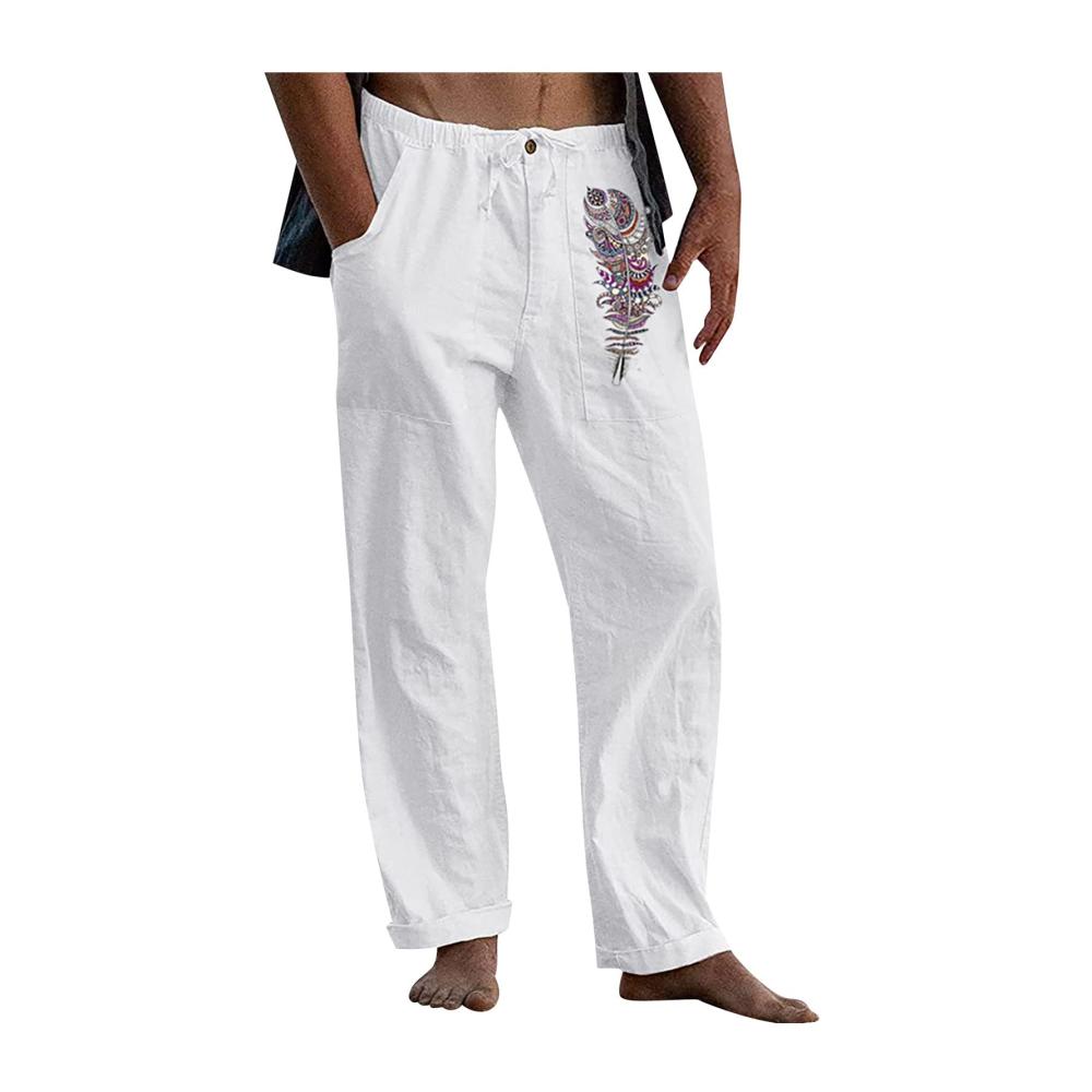 Lässige Herren Sommerhose aus Baumwoll-Leinenmix mit Kordelzug und Taschen - Bequeme Urlaubshose mit Knopfverschluss CO2417
