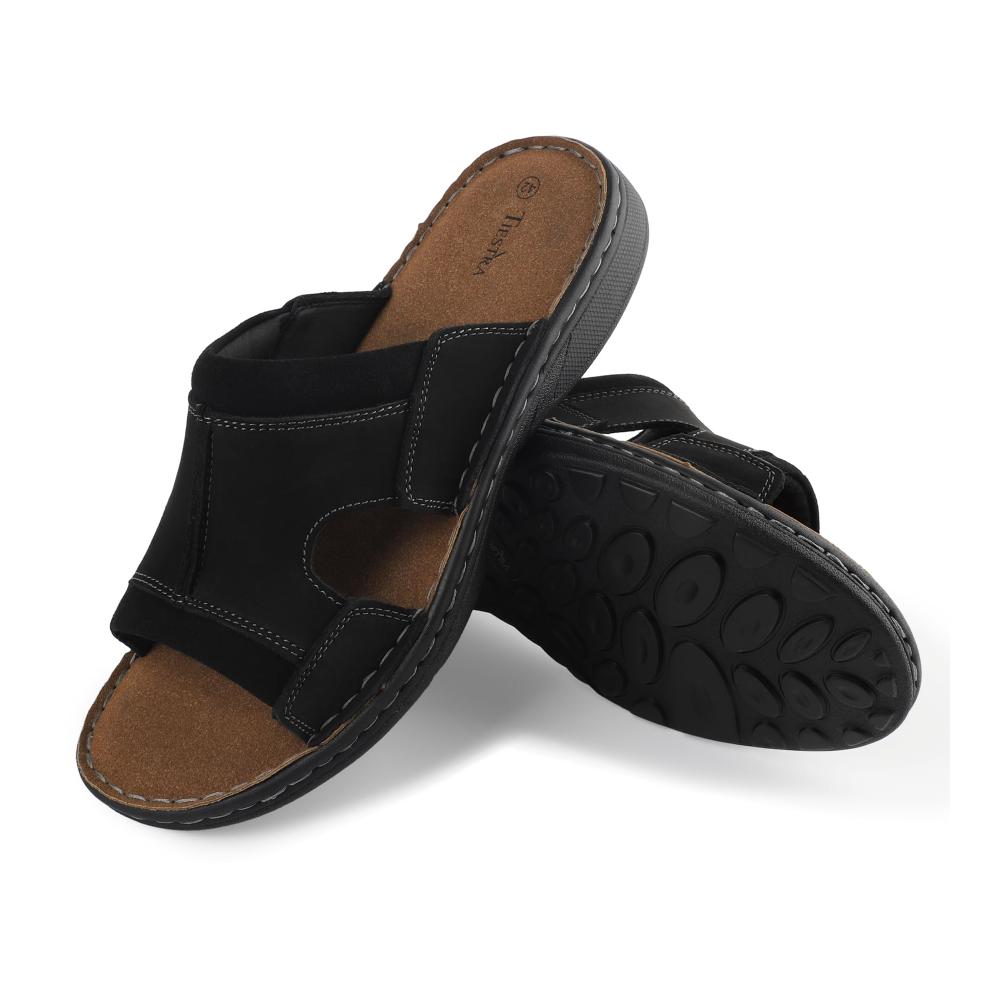 Sommerliche Herren Sandalen TIESTRA - Bequeme Leder Pantoletten mit Unterstützung für Innen- und Außenbereich Leichtgewicht Größe EU42-46