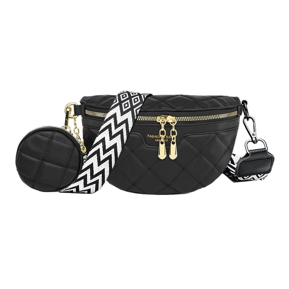 NIYUTA Stylische Bauchtasche Damen - Veganes Leder Crossbody Geldbörse mit Kartenschlitz 5cm Breiter Gurt in Schwarz - Mode-Hüfttaschen als Tragbare Umhängetasche