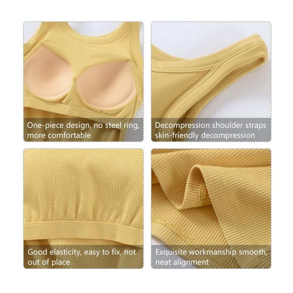 Damen Tanktop mit Breiten Trägern und Integriertem BH - Bügelloser Gepolsterter Unterhemden & BH-Hemden für Elastische Passform Ideal für Damen und Mädchen XS-M (45-68KG