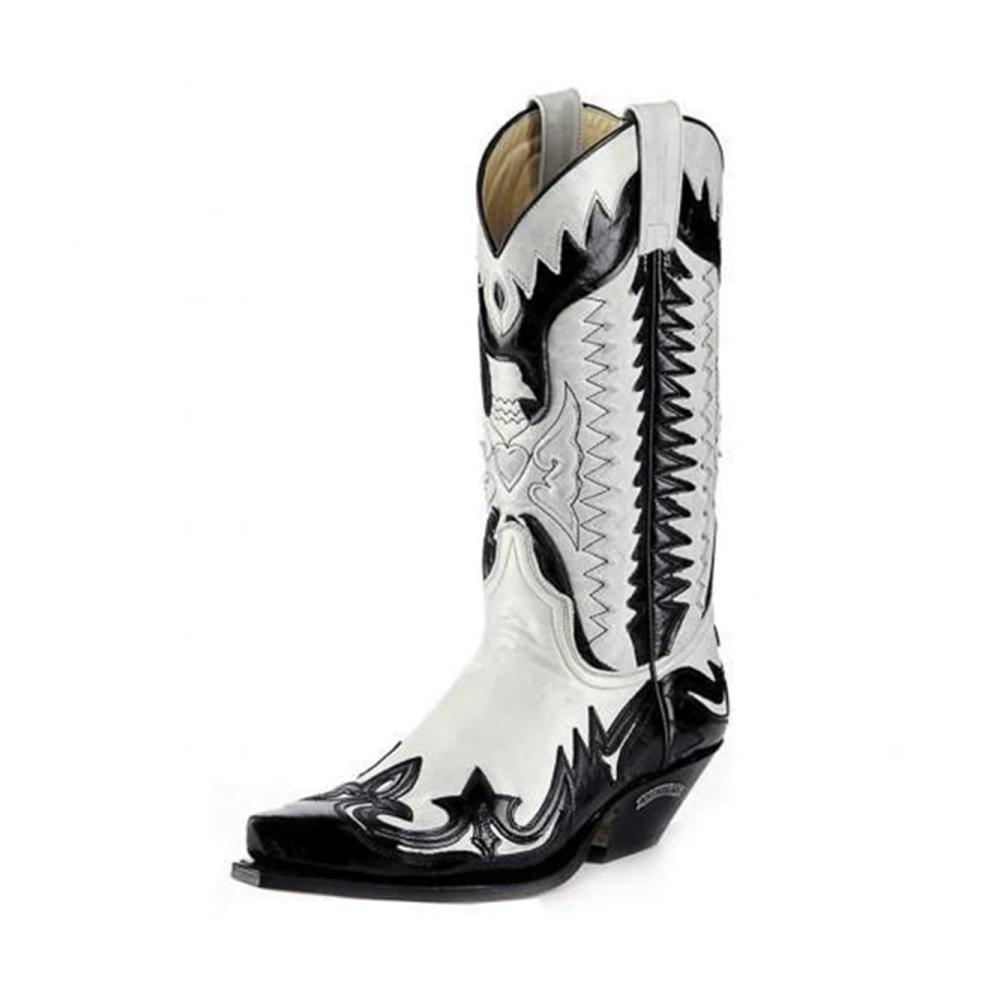 Herren Vintage Cowboy Motorradstiefel aus PU-Leder | Westernstiefel mit mittelhohem Absatz | Schwarz Größe 43