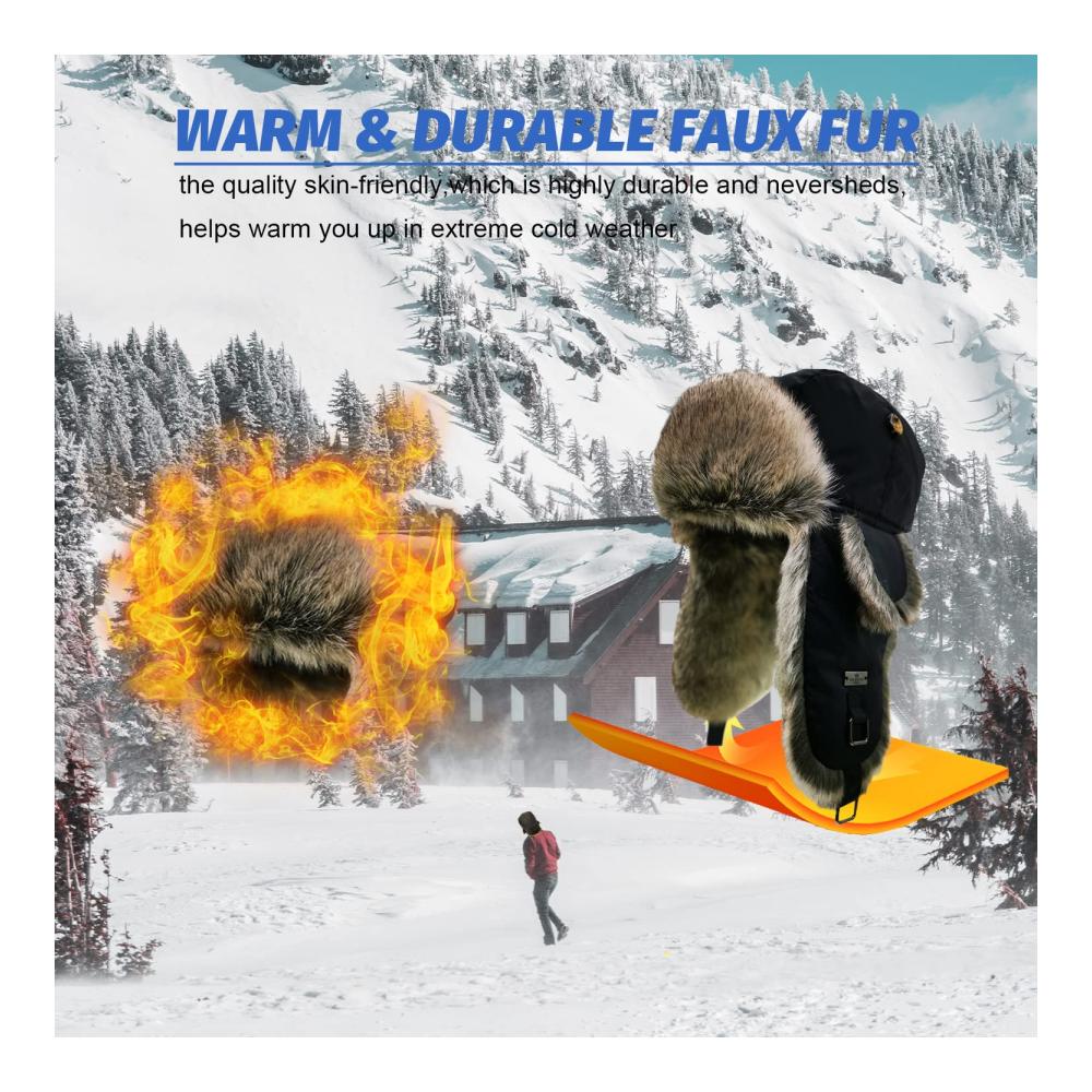 Russische Fliegermütze für Damen und Herren - Winter Uschanka Hut mit Kunstpelz Earflap und Bomber-Design